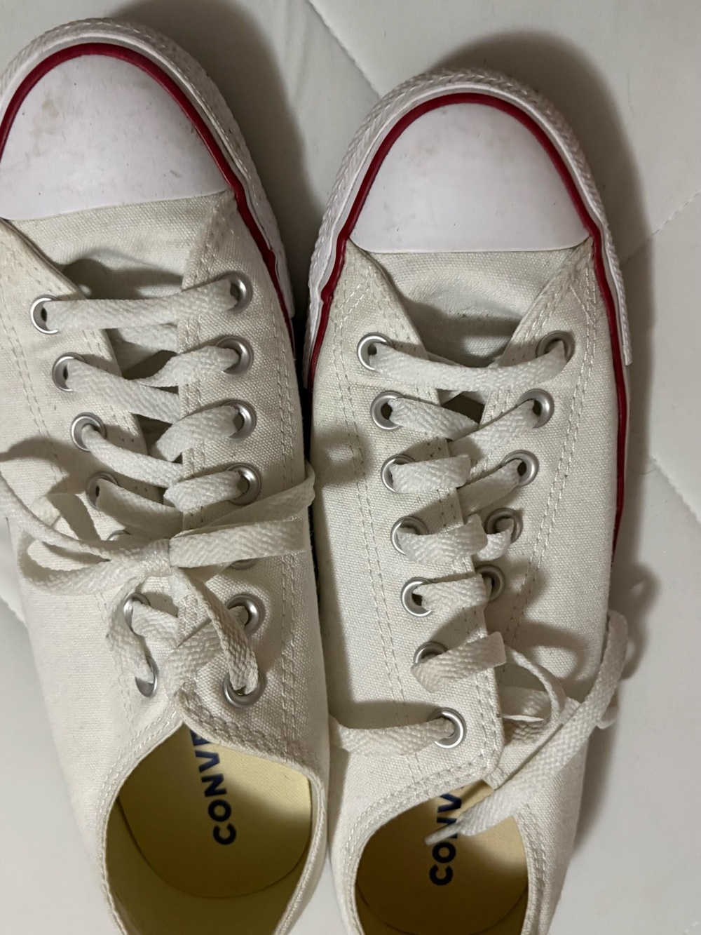 Canvas Low-Top Sneakers in White with Red Trim